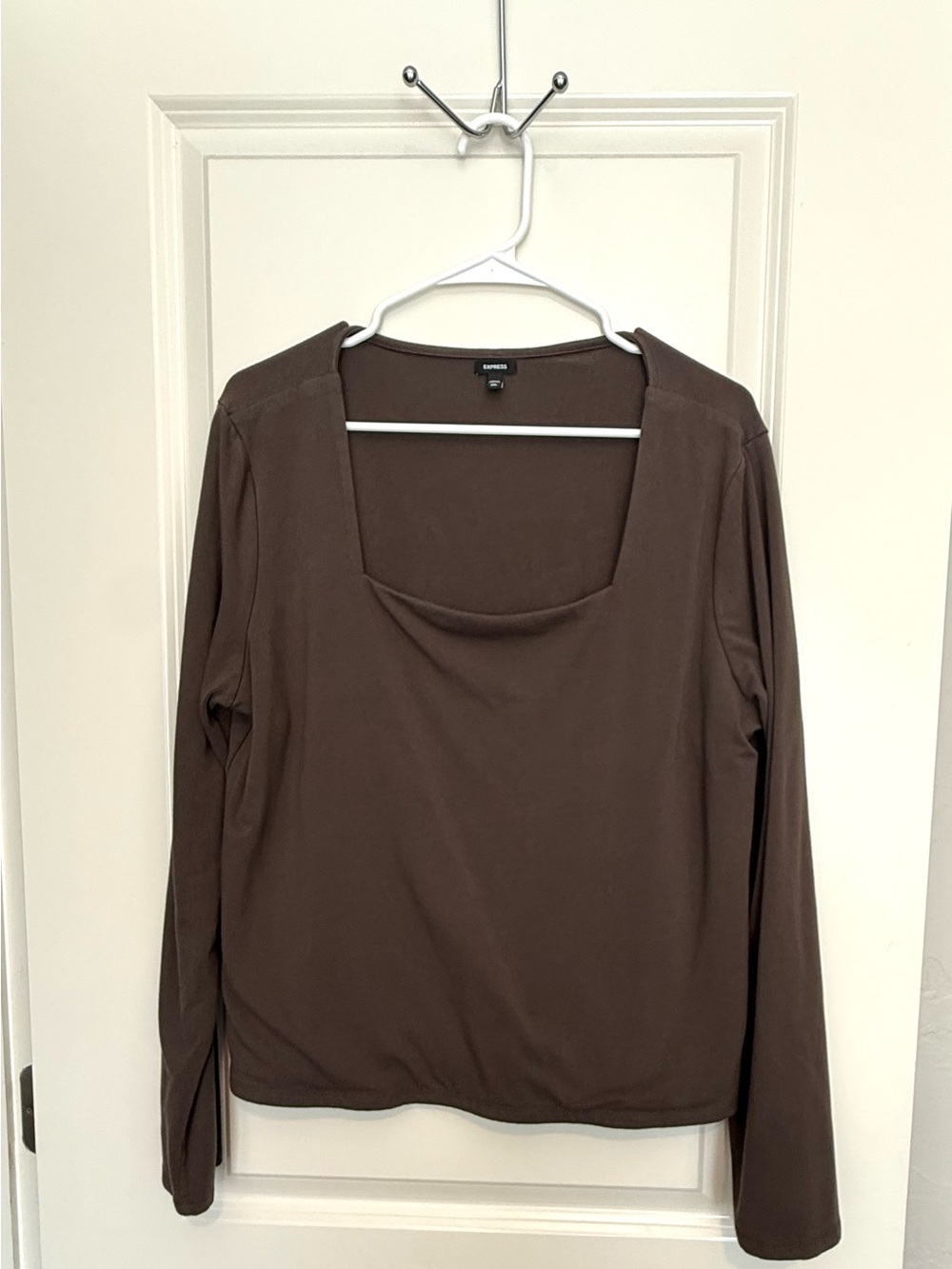 Express Brown Square-Neck Long Sleeve Top